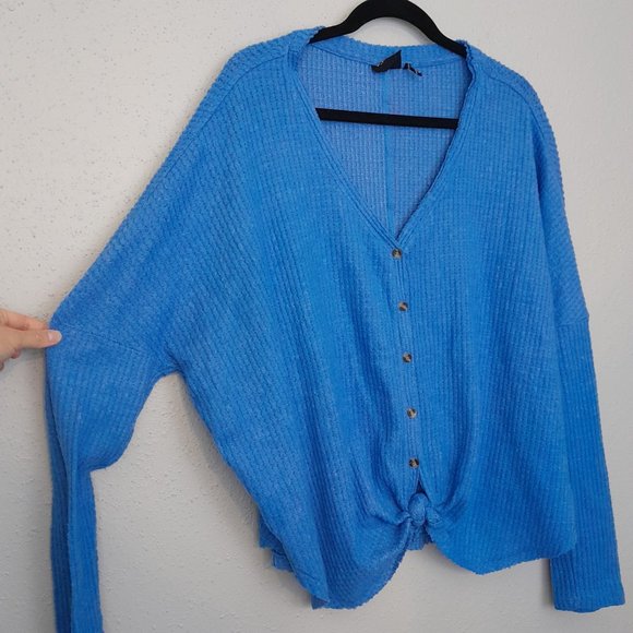 Urban Outfitters Out From Under V-Neck Waffle Knit Button Front Cardigan Size L - Picture 2 of 10